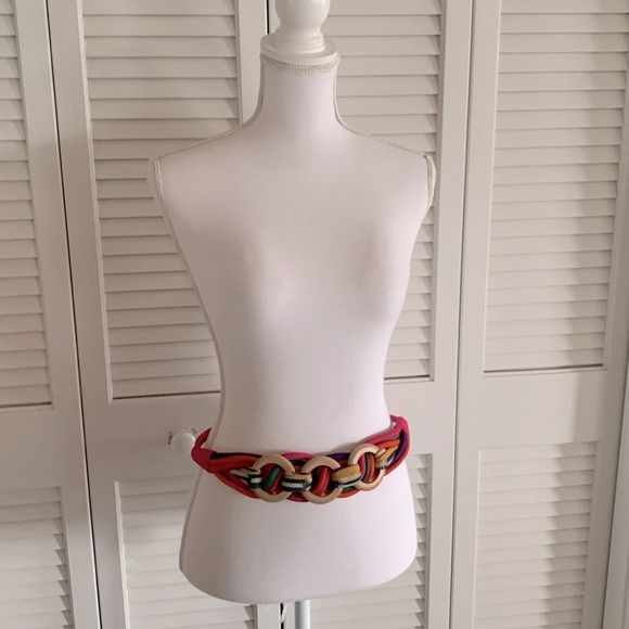 Prima Collezione Vintage Woven Fabric Wooden Rings Stretch Belt Multi-color Pink main image 5